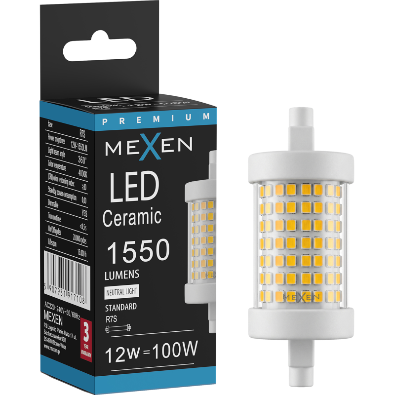 Mexen Vega Himmennettävä LED-lamppu R7S, 12W, Neutraali - 4000K, 1550 lm - L125-R7S-1240-01