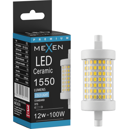 Mexen Vega Bombilla LED regulable R7S, 12W, Fría - 6500K, 1550 lm - L125-R7S-1265-01