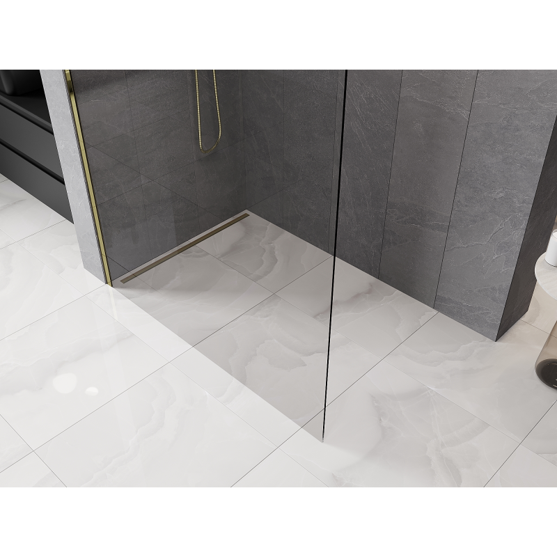 Mexen Kioto-P L Shower Wall Walk-in 100 x 200 cm, Transparent 8 mm, Gold - 800-100-103-50-00-P