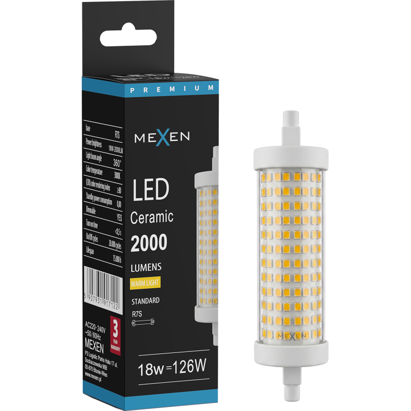 Mexen Vega żarówka LED ściemnialna R7S, 18W, Ciepła - 3000K, 2000 lm - L125-R7S-1830-02