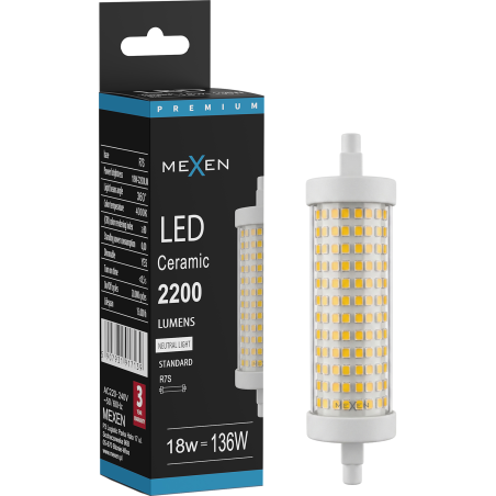 Mexen Vega Dimmbares LED-Leuchtmittel R7S, 18W, Neutral - 4000K, 2200 lm - L125-R7S-1840-02