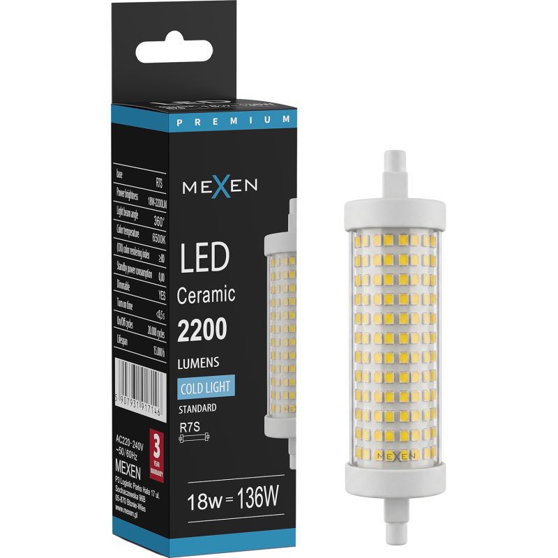 Mexen Vega Lampadina LED dimmerabile R7S, 18W, Fredda - 6500K, 2200 lm - L125-R7S-1865-02