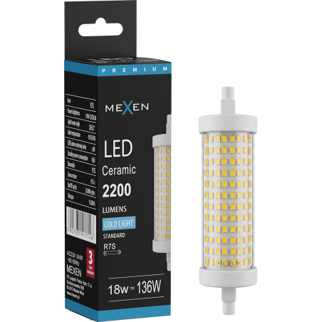 Mexen Vega żarówka LED ściemnialna R7S, 18W, Zimna - 6500K, 2200 lm - L125-R7S-1865-02
