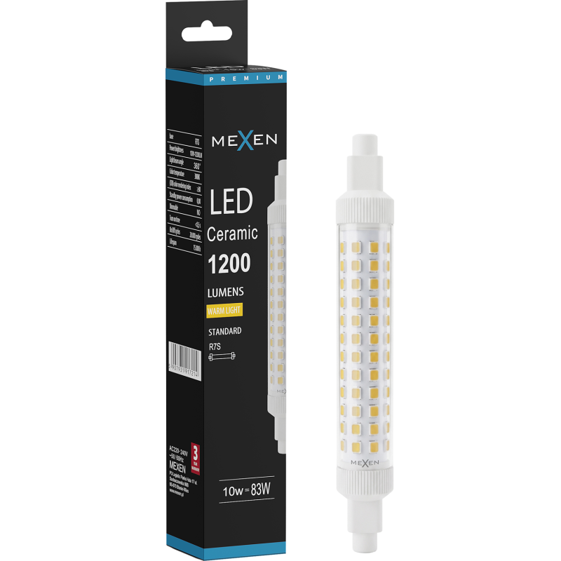 Mexen Vega LED-lamppu R7S, 10W, Lämmin - 3000K, 1200 lm - L126-R7S-1030-02