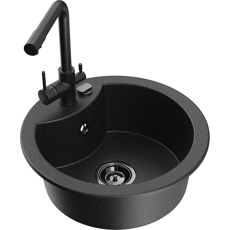 Mexen Diego fregadero de granito de 1 seno con grifo de cocina Duero, negro/metálico plateado - 6512-73-671600-70-B