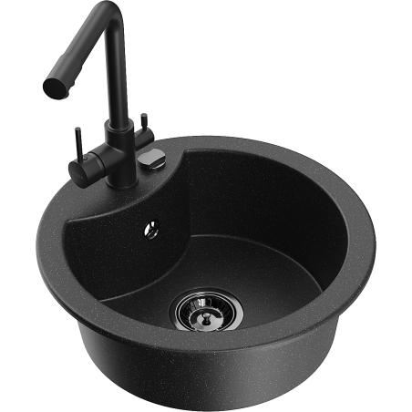 Mexen Diego lavello in granito ad 1 vasca con miscelatore cucina Duero, nero/argento metallizzato - 6512-73-671600-70-B