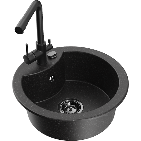 Mexen Diego single-bowl granite kitchen sink with Duero kitchen tap, black/silver metallic - 6512-73-671600-70-B
