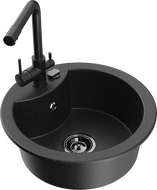 Mexen Diego fregadero de granito de 1 seno con grifo de cocina Duero, negro/metálico plateado - 6512-73-671600-70-B