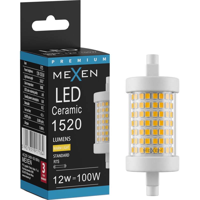 Mexen Vega żarówka LED R7S, 12W, Ciepła - 3000K, 1520 lm - L126-R7S-1230-01