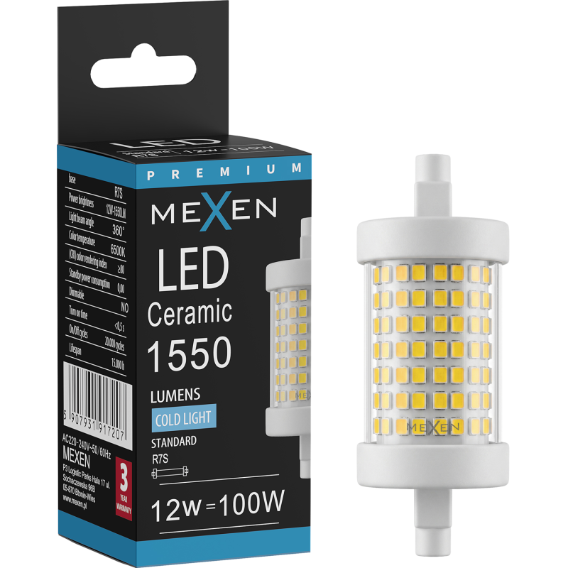 Mexen Vega LED-Lampe R7S, 12W, Kalt - 6500K, 1550 lm - L126-R7S-1265-01