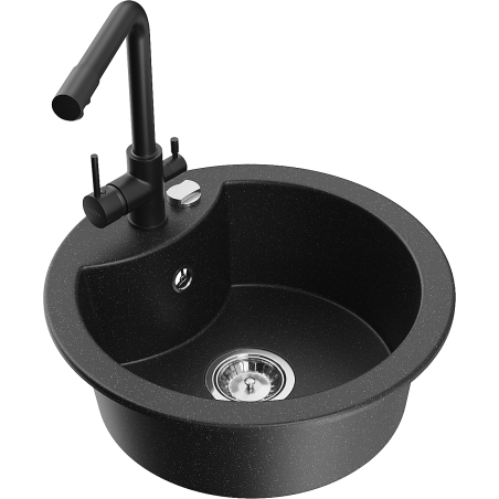 Mexen Diego fregadero de granito de 1 seno con grifo de cocina Duero, negro/plata metálica - 6512-73-671600-70