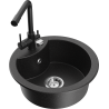Mexen Diego 1-Bowl Granite Sink with Duero Kitchen Tap, Black/Silver Metallic - 6512-73-671600-70
