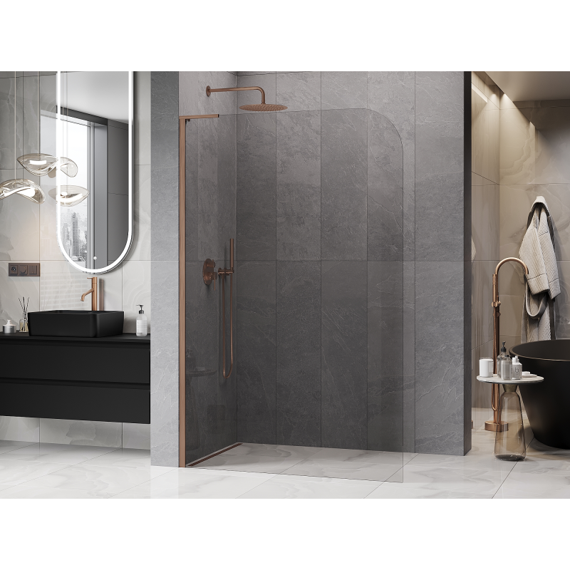 Mexen Kioto-P L dušisein Walk-in 90 x 200 cm, läbipaistev 8 mm, harjatud vask - 800-090-103-65-00-P