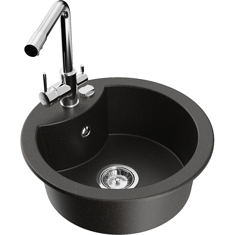 Mexen Diego fregadero de granito de 1 seno con grifo de cocina Duero, negro/oro metálico - 6512-75-671600-00