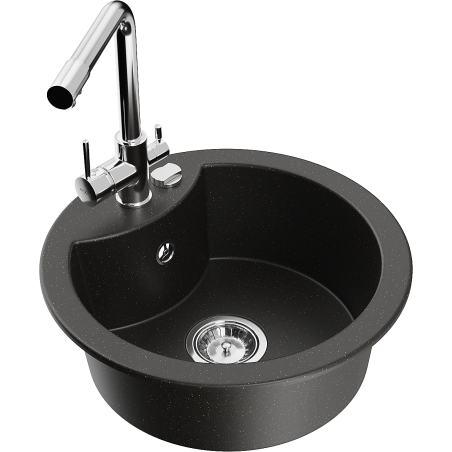 Mexen Diego fregadero de granito de 1 seno con grifo de cocina Duero, negro/oro metálico - 6512-75-671600-00