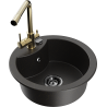 Mexen Diego granite kitchen sink 1-bowl with Duero kitchen faucet, black/golden metallic - 6512-75-671600-50-B