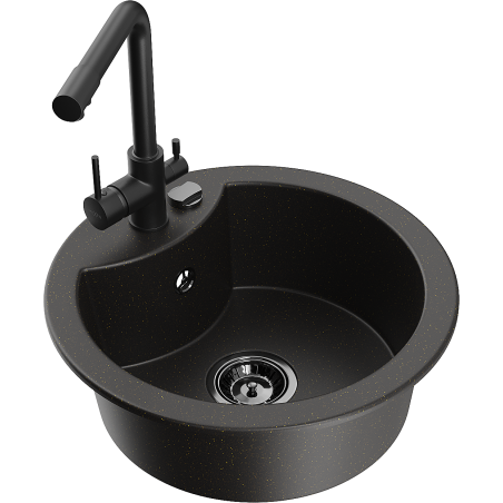 Mexen Diego granitē izlietne ar 1 nodalījumu un virtuves jaucējkrānu Duero, melns/zeltains metāliks - 6512-75-671600-70-B