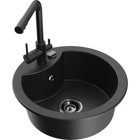 Mexen Diego lavello in granito a 1 vasca con rubinetto da cucina Duero, nero/oro metallizzato - 6512-75-671600-70-B