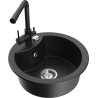Mexen Diego granite kitchen sink single bowl with Duero kitchen tap, black/gold metallic - 6512-75-671600-70