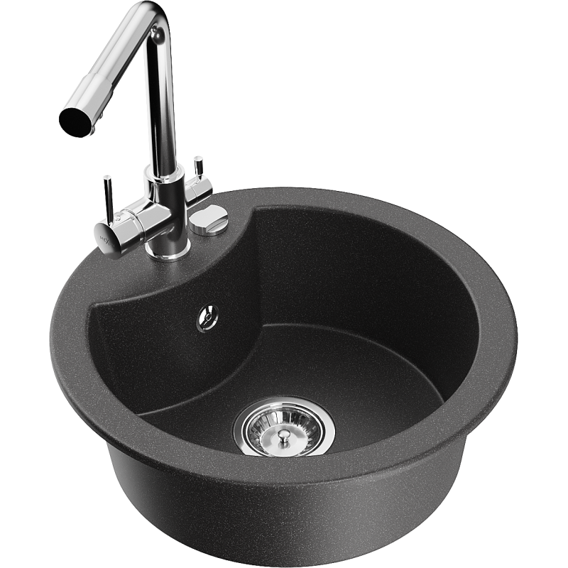 Mexen Diego fregadero de granito de 1 cubeta con grifo de cocina Duero, negro moteado - 6512-76-671600-00