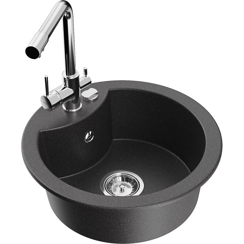 Mexen Diego fregadero de granito de 1 seno con grifo de cocina Duero, negro moteado - 6512-76-671600-00