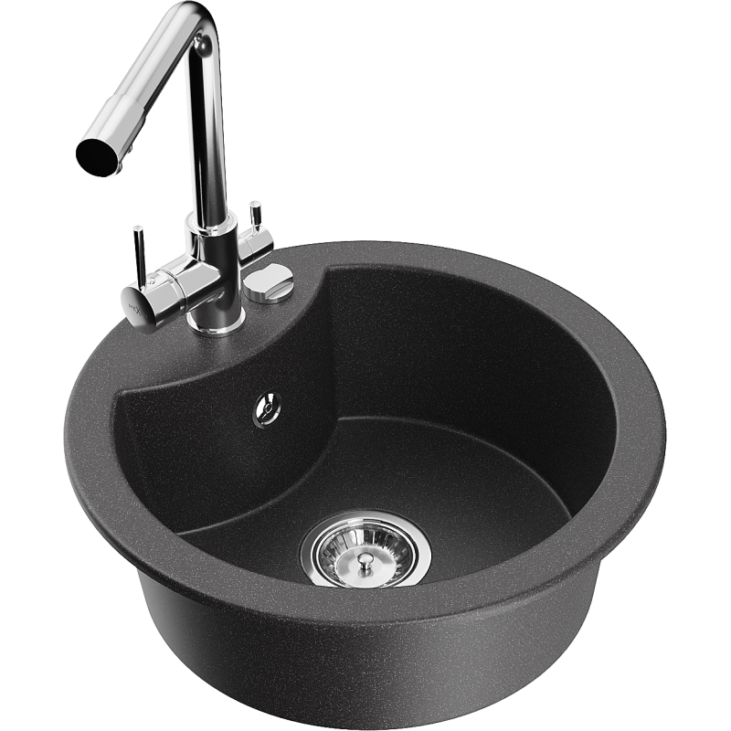 Mexen Diego granitdiskbänk med 1 fack med köksblandare Duero, svart med stänk - 6512-76-671600-00