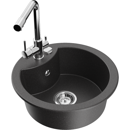 Mexen Diego granite sink 1-bowl with Duero kitchen tap, black speckled - 6512-76-671600-00