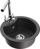 Mexen Diego granite sink 1-bowl with Duero kitchen tap, black speckled - 6512-76-671600-00