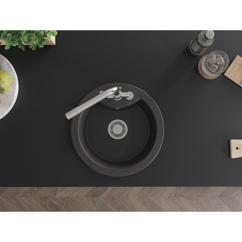 Mexen Diego fregadero de granito de 1 cubeta con grifo de cocina Duero, negro moteado - 6512-76-671600-00