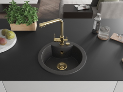 Mexen Diego fregadero granito de 1 seno con grifo de cocina Duero, negro moteado - 6512-76-671600-50