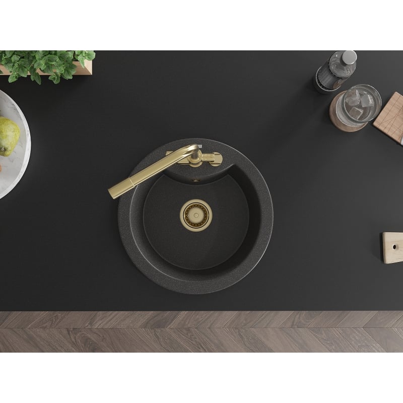 Mexen Diego 1-bowl granite sink with Duero kitchen faucet, speckled black - 6512-76-671600-50