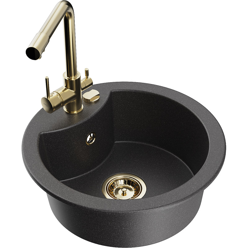 Mexen Diego 1-bowl granite sink with Duero kitchen tap, speckled black - 6512-76-671600-50