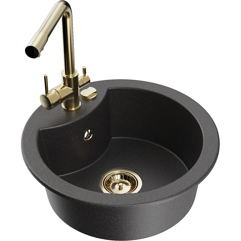 Mexen Diego fregadero granito de 1 seno con grifo de cocina Duero, negro moteado - 6512-76-671600-50