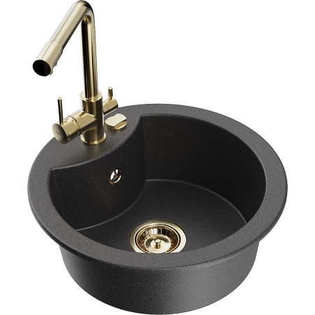 Mexen Diego 1-bowl granite sink with Duero kitchen faucet, speckled black - 6512-76-671600-50