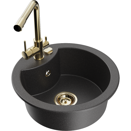 Mexen Diego 1-bowl granite sink with Duero kitchen tap, speckled black - 6512-76-671600-50