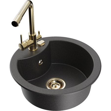 Mexen Diego fregadero granito de 1 seno con grifo de cocina Duero, negro moteado - 6512-76-671600-50