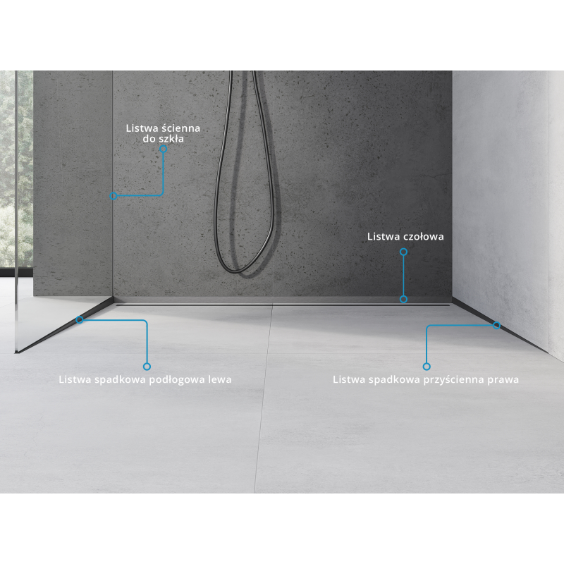 Mexen Line-B calha inclinada para vidro 180 cm esquerda, cinza chumbo escovado - 186604180L