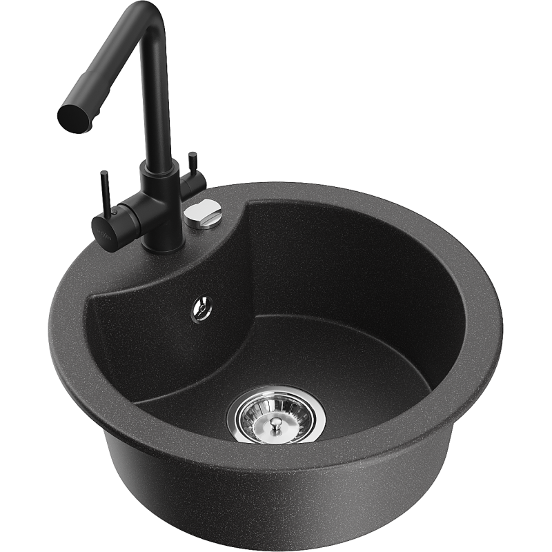 Mexen Diego fregadero de granito de 1 compartimento con grifo de cocina Duero, negro moteado - 6512-76-671600-70