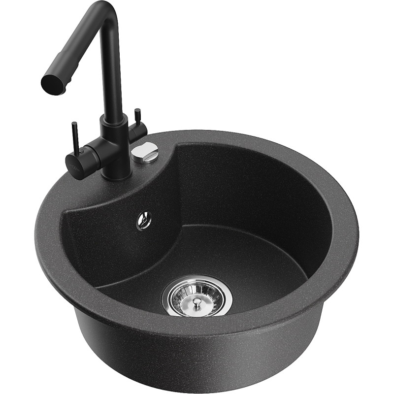 Mexen Diego fregadero de granito de 1 seno con grifo de cocina Duero, negro moteado - 6512-76-671600-70