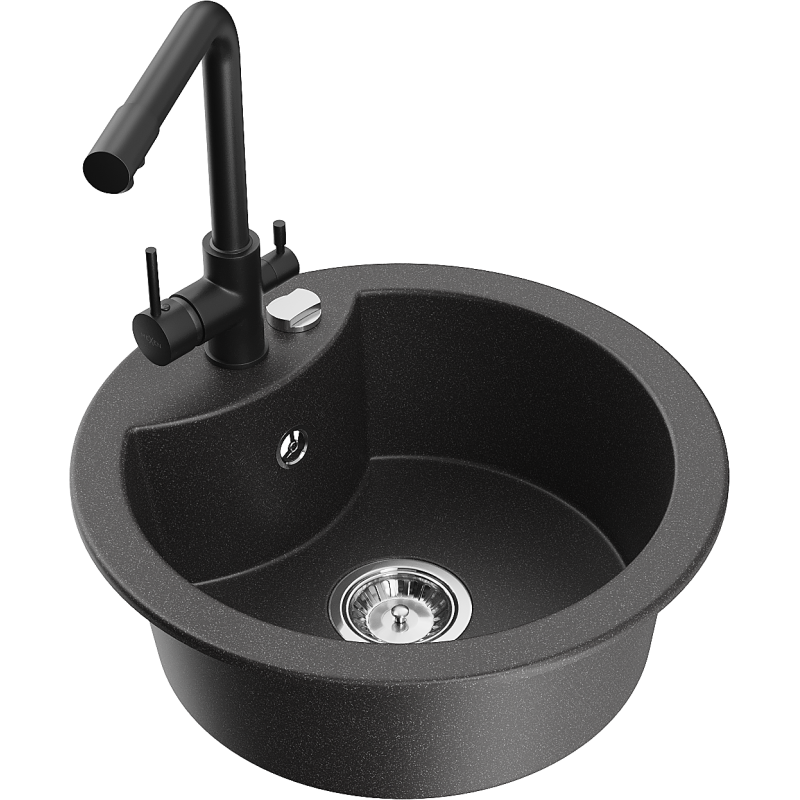 Mexen Diego lavatório de cozinha em granito de 1 cuba com torneira Duero, preto salpicado - 6512-76-671600-70