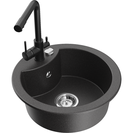 Mexen Diego 1-bowl granite sink with Duero kitchen tap, black speckled - 6512-76-671600-70