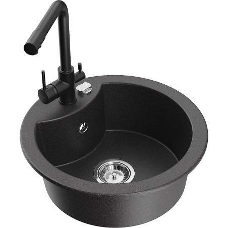 Mexen Diego fregadero de granito de 1 compartimento con grifo de cocina Duero, negro moteado - 6512-76-671600-70