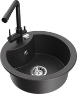 Mexen Diego fregadero de granito de 1 compartimento con grifo de cocina Duero, negro moteado - 6512-76-671600-70