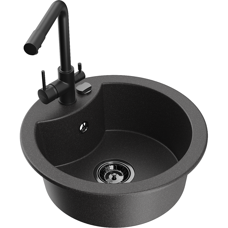 Mexen Diego 1-bowl granite kitchen sink with Duero tap, black speckled - 6512-76-671600-70-B