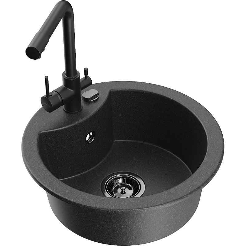 Mexen Diego fregadero de granito de 1 seno con grifo de cocina Duero, negro moteado - 6512-76-671600-70-B