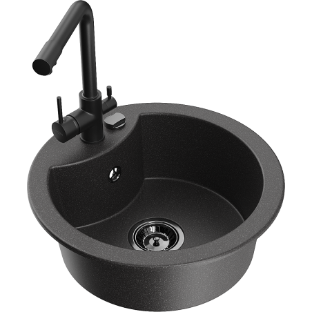 Mexen Diego 1-bowl granite kitchen sink with Duero tap, black speckled - 6512-76-671600-70-B