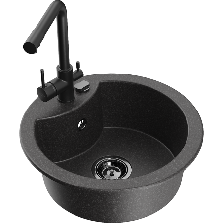 Mexen Diego fregadero de granito de 1 cubeta con grifo de cocina Duero, negro moteado - 6512-76-671600-70-B