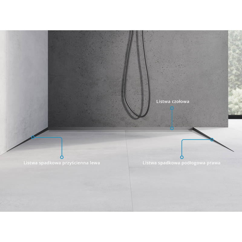 Mexen Line-B rodapé inclinado de parede 180 cm esquerdo, cinza metalizado escovado - 186602180L