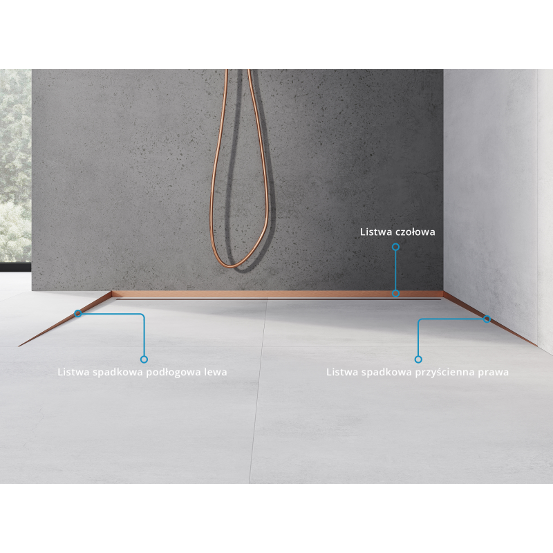 Mexen Line-B listwa spadkowa przyścienna 120 cm prawa, miedź szczotkowana - 186502120R