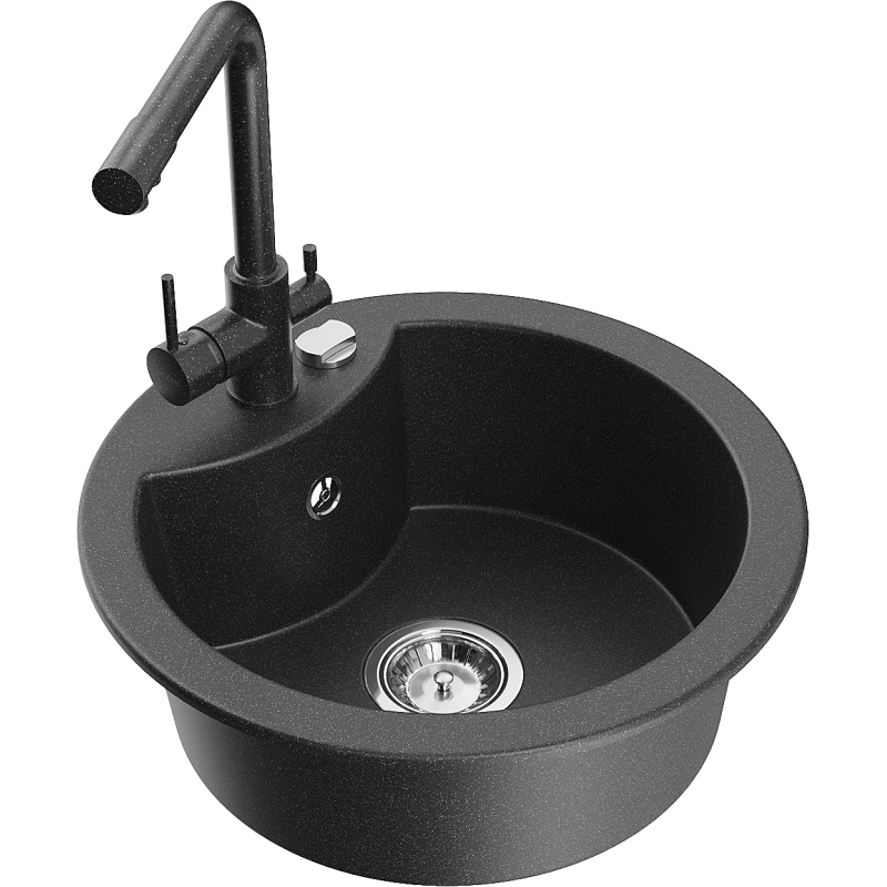 Mexen Diego fregadero de granito de 1 cubeta con grifo de cocina Duero, negro moteado - 6512-76-671600-76